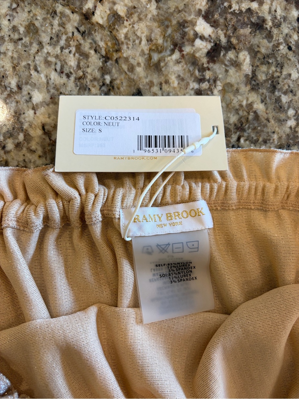 Ramy Brook Shimmery Beige Strapless Ruffle Mini Dress - Picture 3 of 4